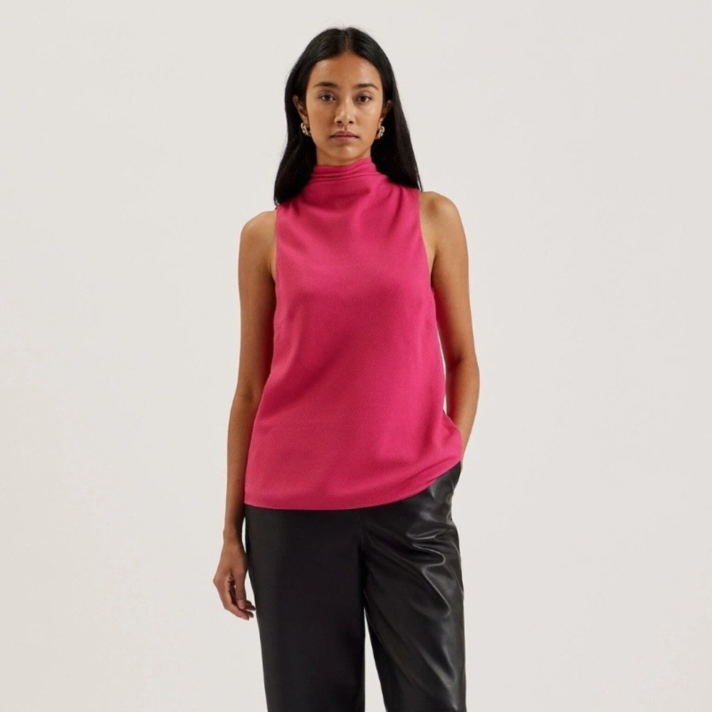 Ted Baker ANINI Textured High Neck Sleeveless Top Pink High Neck Size 6 / XL NWT